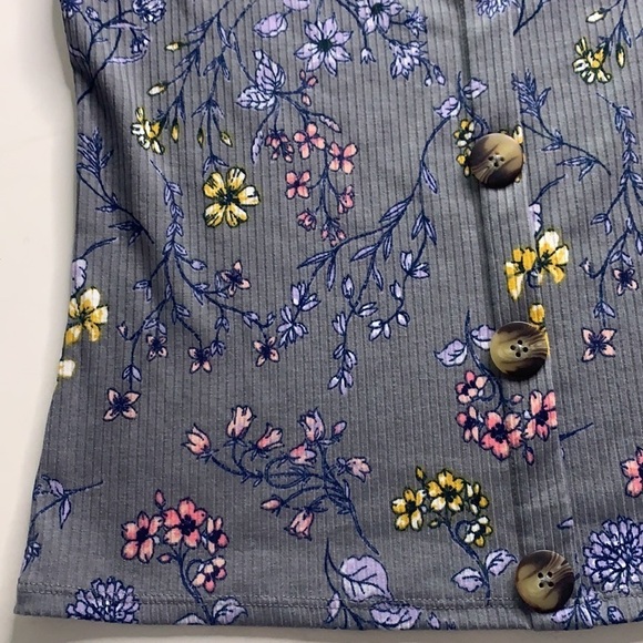 Candie’s Y2K square neck botanical Ribbed Short sleeve top medium women’s grey - Picture 2 of 5